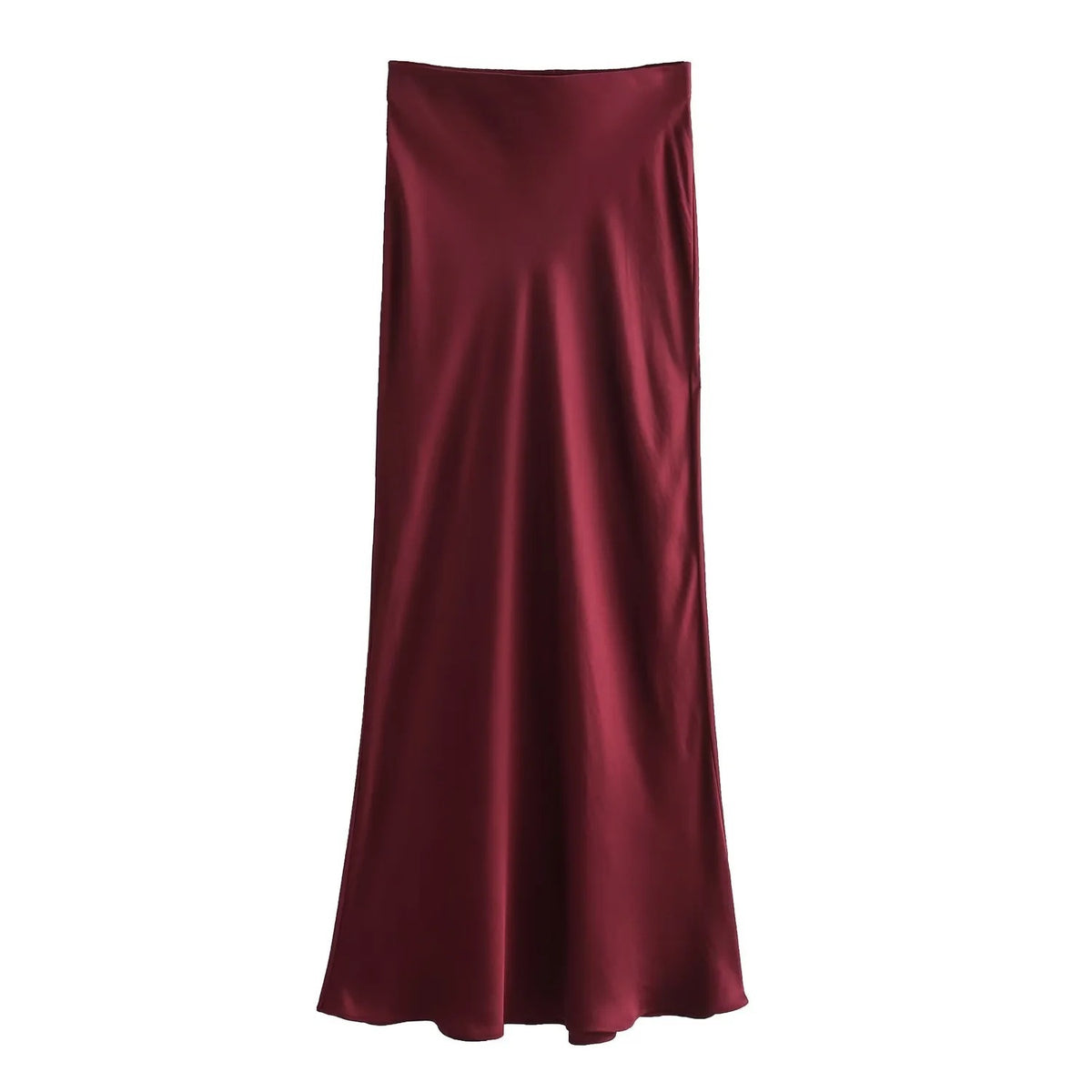 Bias Cut Satin Fishtail Midi Skirt - Wine_Red