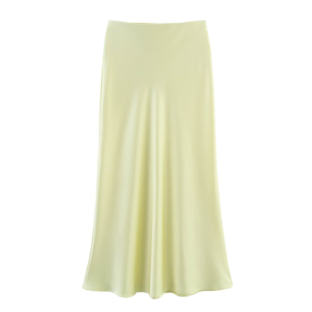 Bias Cut Satin Fishtail Midi Skirt - Yellow