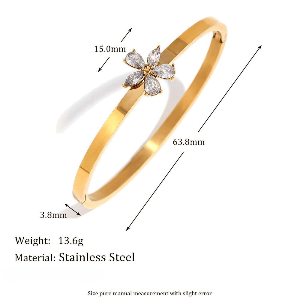 Pave Flower Slim Hinged Bangle Bracelet - view 2