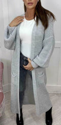 Floor Length Open Front Maxi Cardigan - Grey