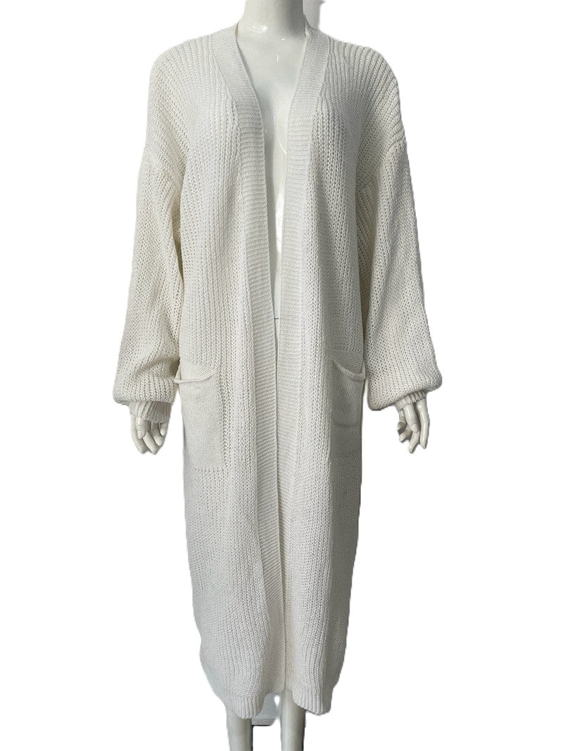 Floor Length Open Front Maxi Cardigan - White