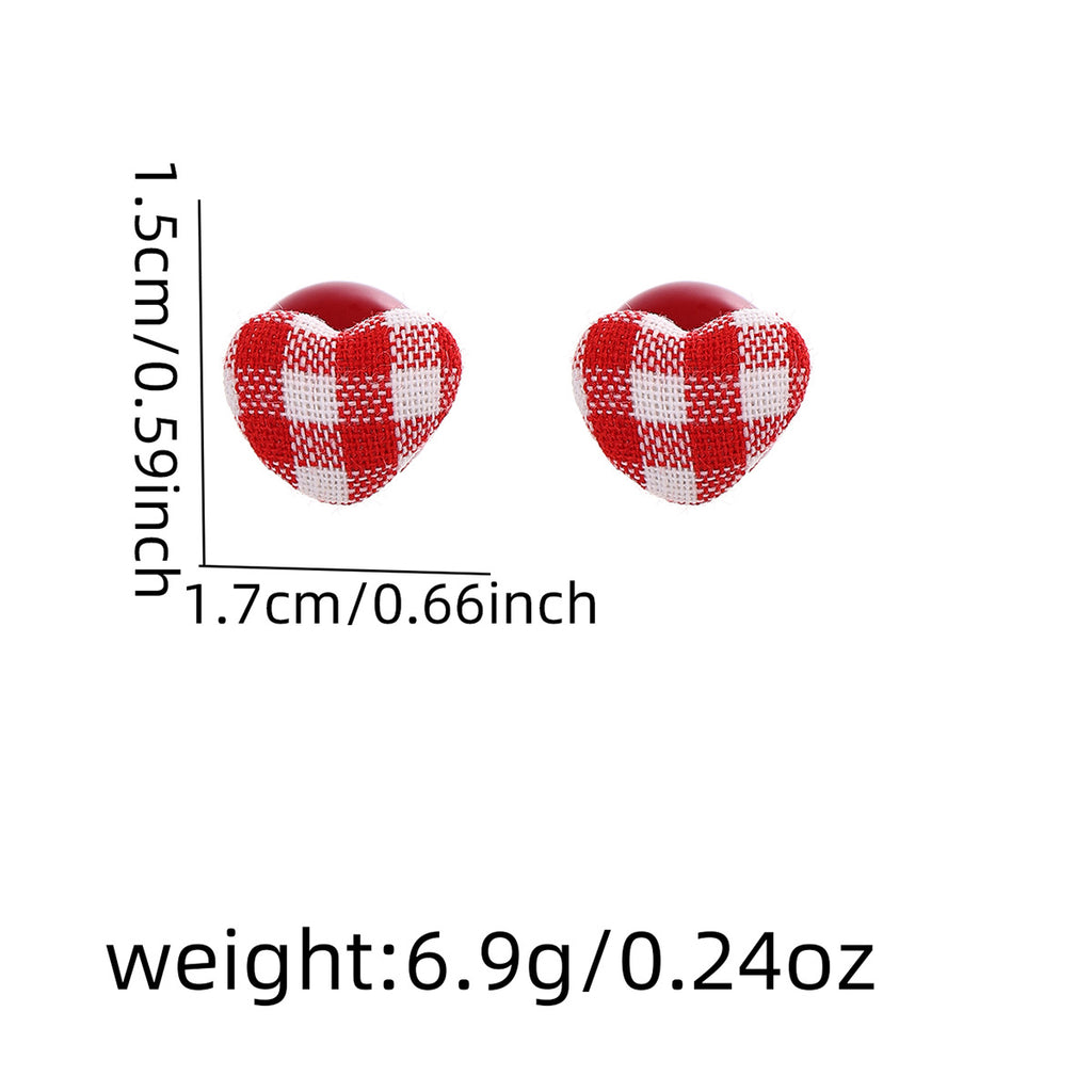Gingham Heart Double Sided Stud Earrings - Red-L