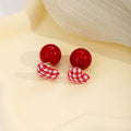 Gingham Heart Double Sided Stud Earrings - Red-S