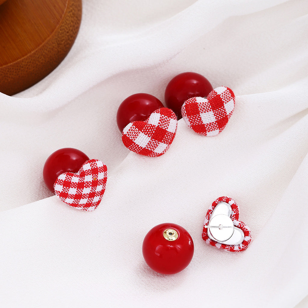 Gingham Heart Double Sided Stud Earrings