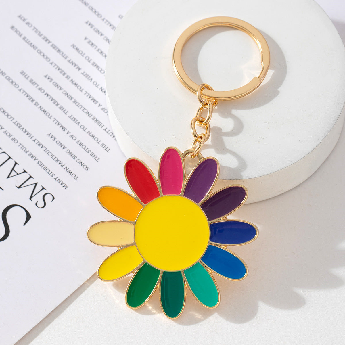 Colorful Daisy Flower Enamel Keychain - view 1