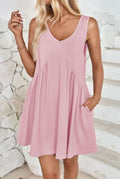 V Neck Sleeveless Babydoll Mini Dress - LightPink