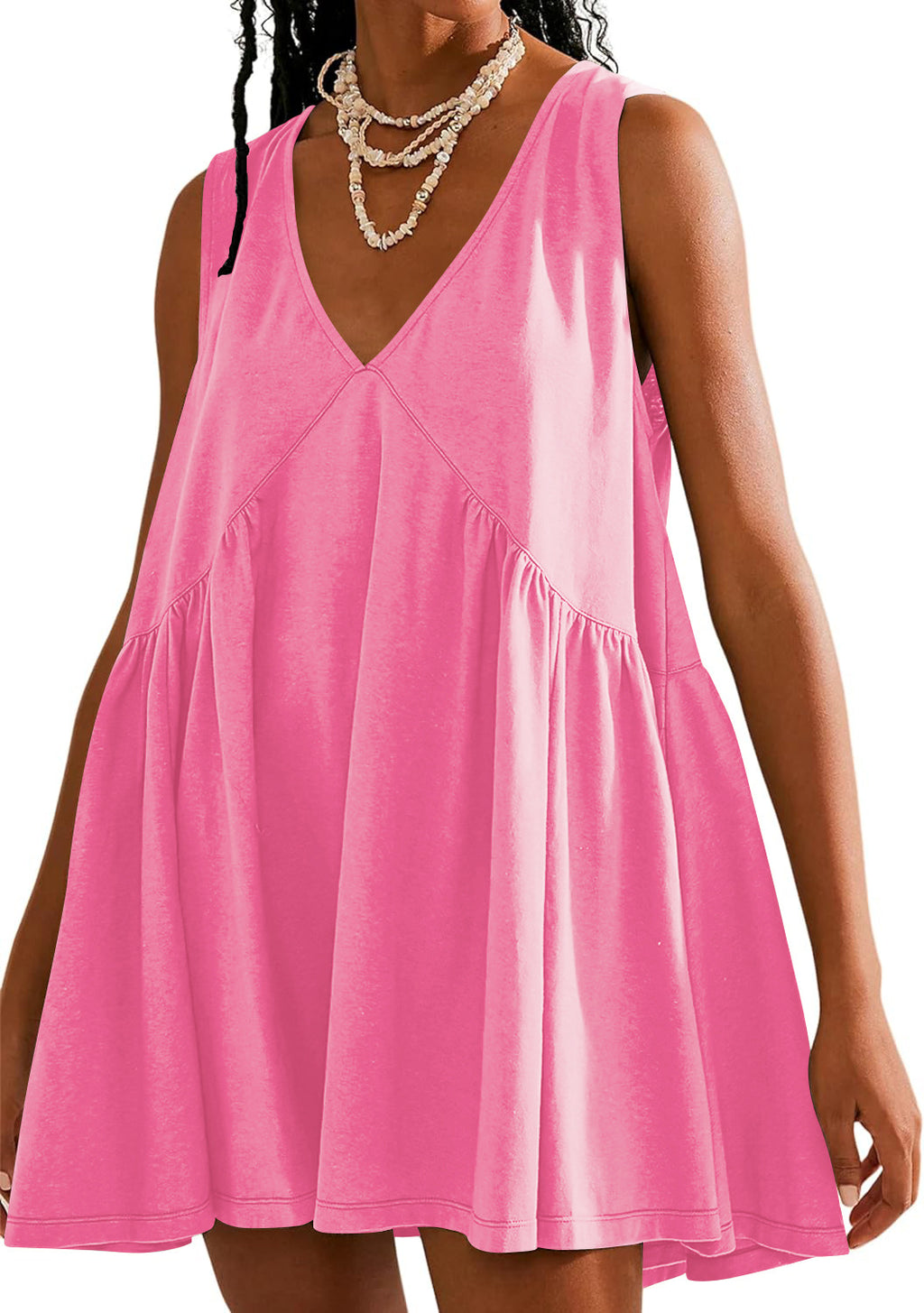 V Neck Sleeveless Babydoll Mini Dress - view 3
