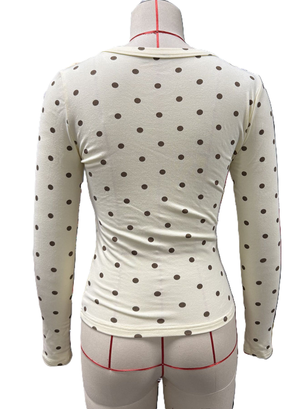 Polka Dot Long Sleeve Fitted Top - Yellow - 2