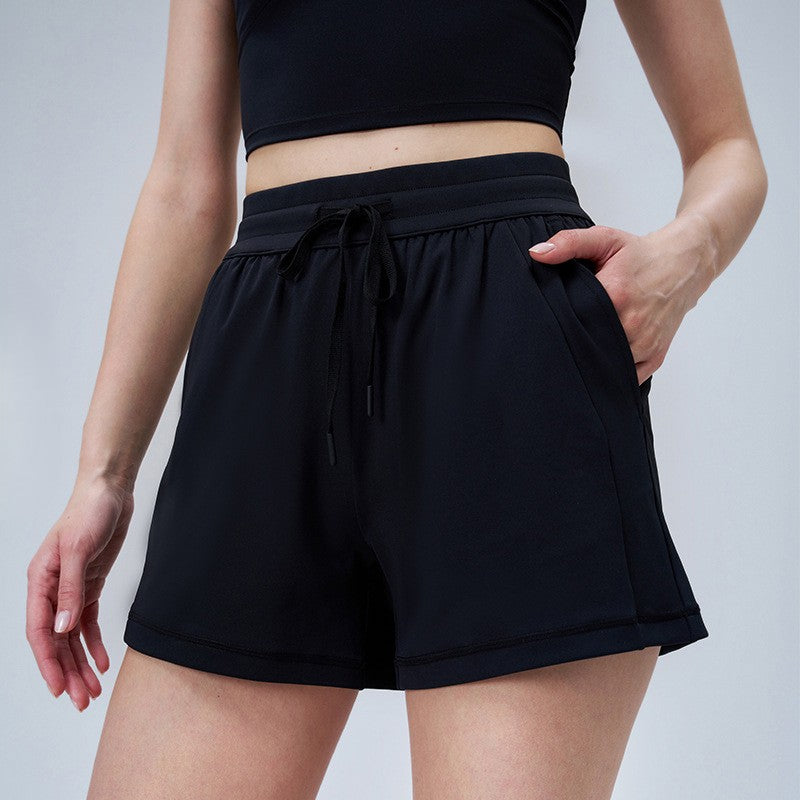 Drawstring Sweat Shorts With Side Pockets - Black