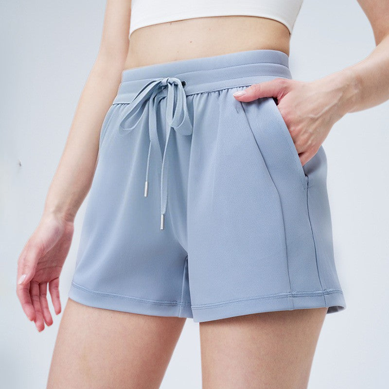 Drawstring Sweat Shorts With Side Pockets - blue