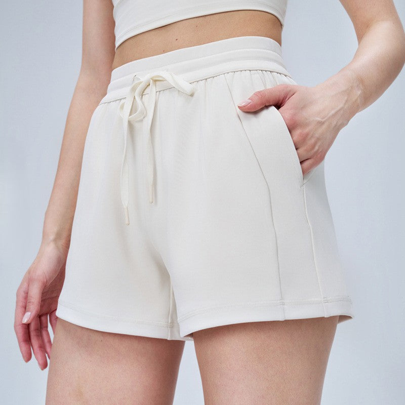 Drawstring Sweat Shorts With Side Pockets - white