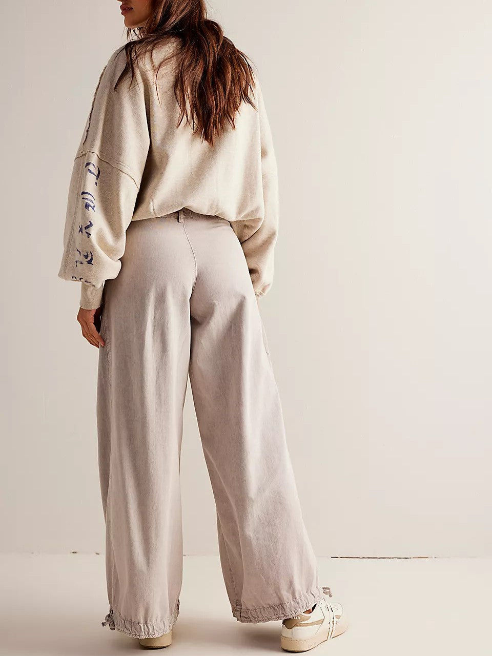 Cinch Tie Hem Balloon Leg Jeans - Beige - 2