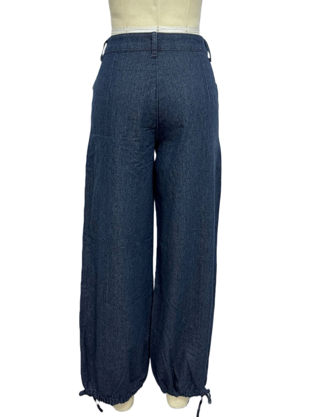 Cinch Tie Hem Balloon Leg Jeans - DarkBlue - 2