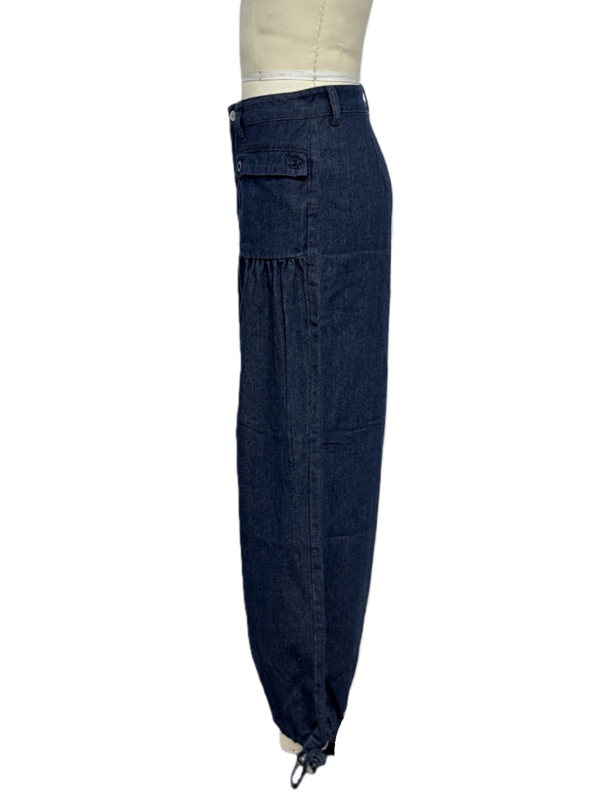 Cinch Tie Hem Balloon Leg Jeans - DarkBlue - 3