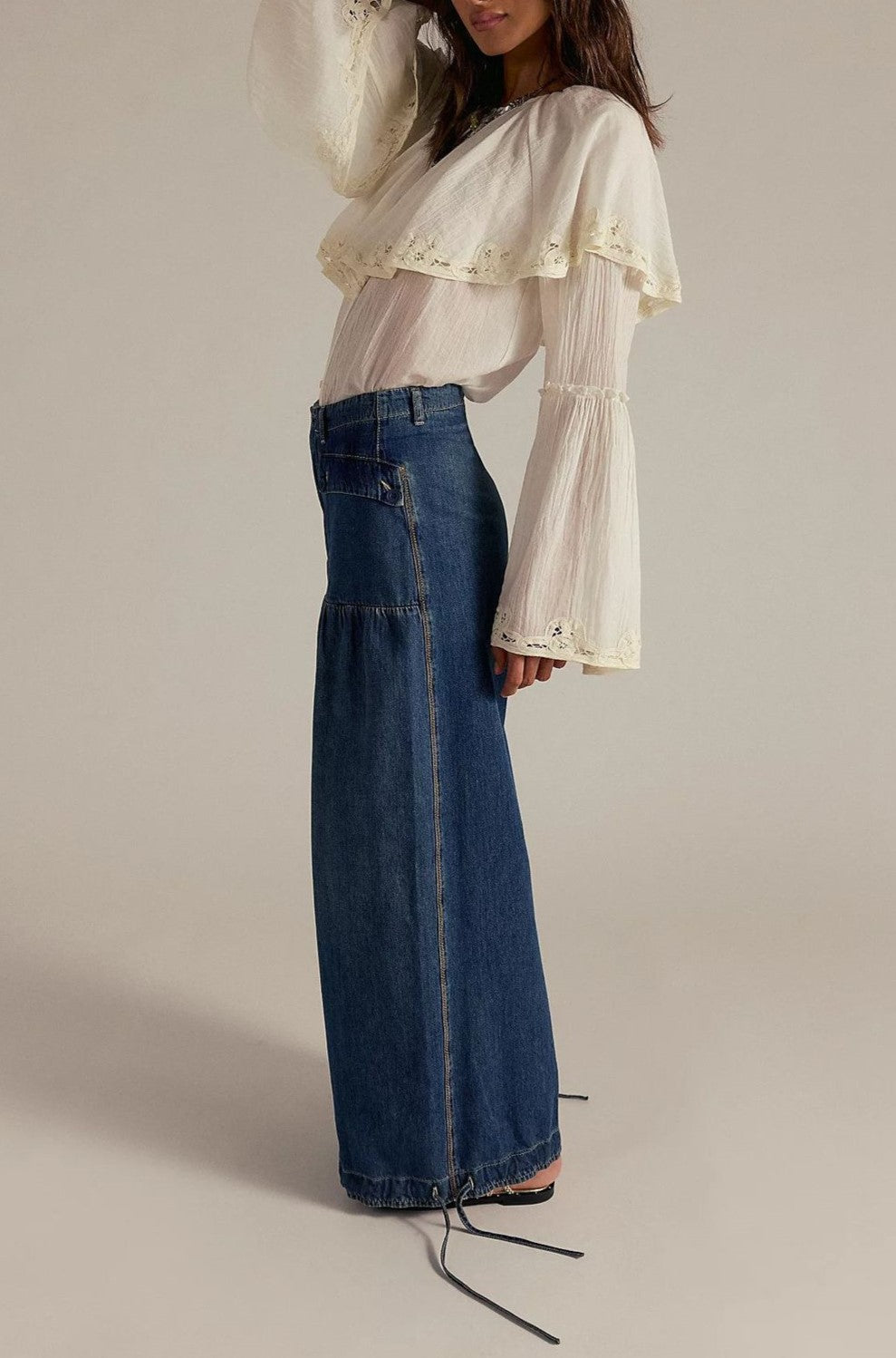Cinch Tie Hem Balloon Leg Jeans - DarkBlue - 5