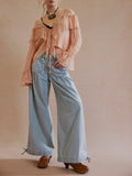 Cinch Tie Hem Balloon Leg Jeans - LightBlue