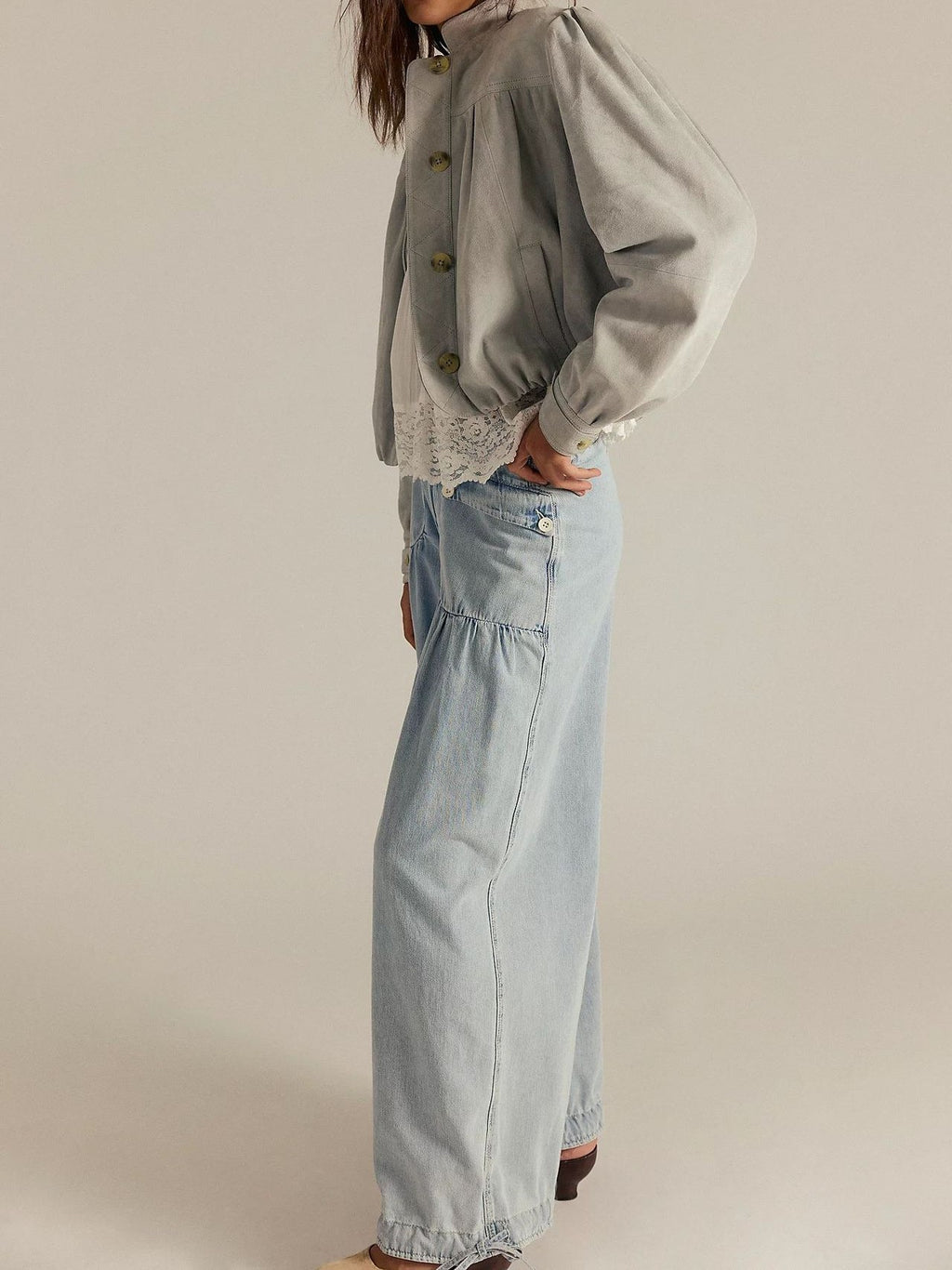 Cinch Tie Hem Balloon Leg Jeans - LightBlue - 3