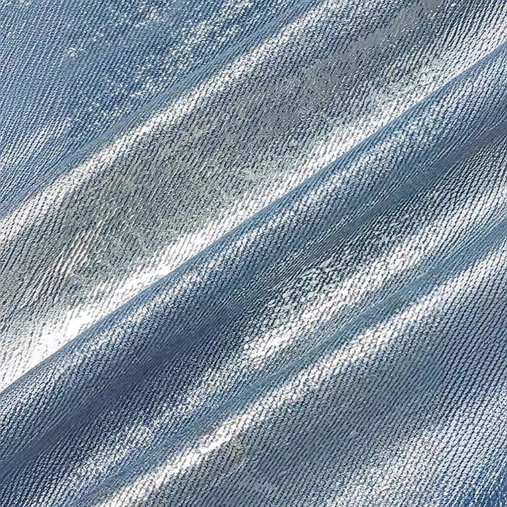 Metallic Foil Coated Wide Leg Jeans - Blue - 6