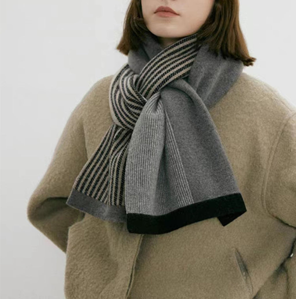 Reversible Striped Colorblock Knit Scarf