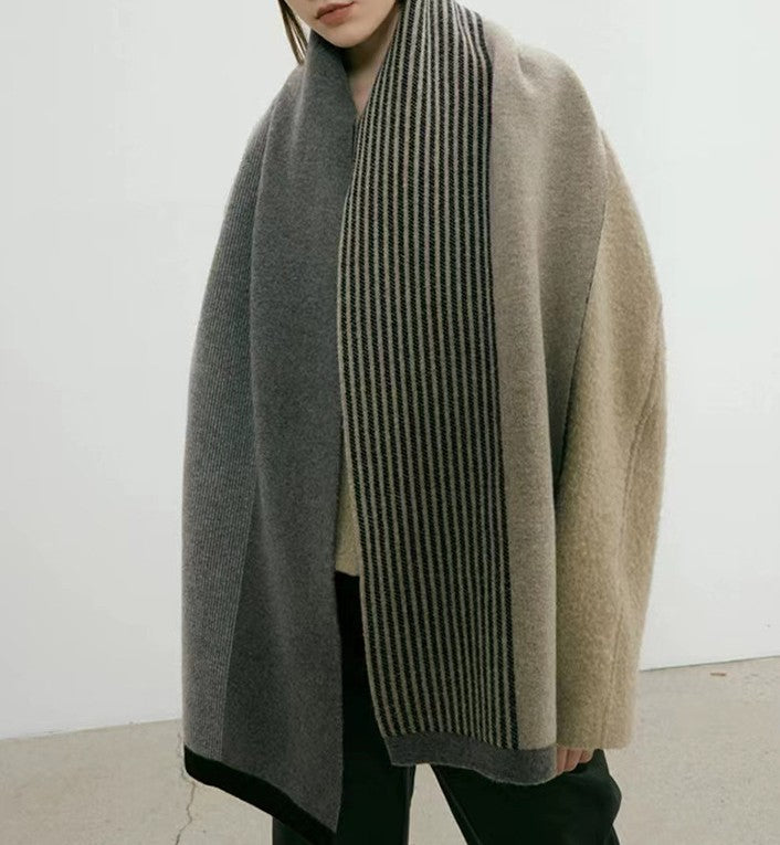 Reversible Striped Colorblock Knit Scarf - view 1