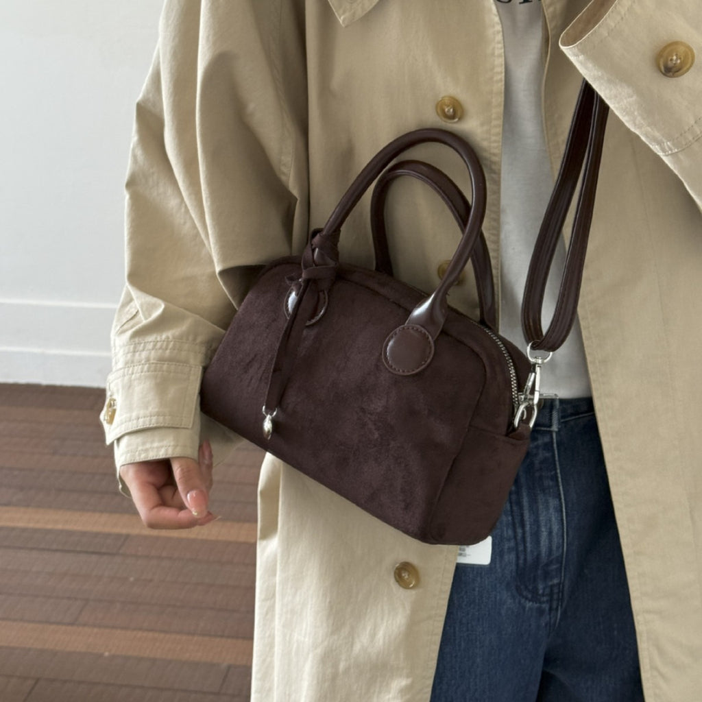 Faux Suede Mini Bowling Bag with Heart Charm