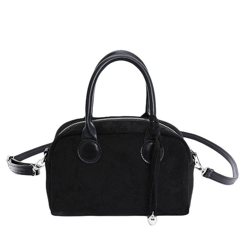 Faux Suede Mini Bowling Bag with Heart Charm