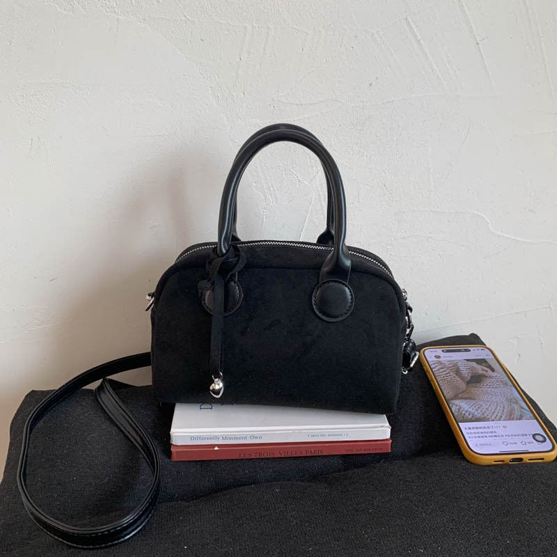 Faux Suede Mini Bowling Bag with Heart Charm
