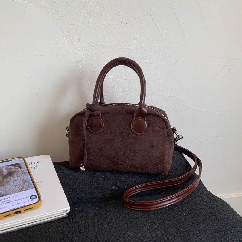 Faux Suede Mini Bowling Bag with Heart Charm