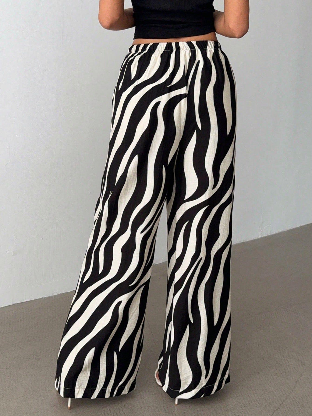 High Waist Zebra Stripe Wide Leg Trousers - Zebra - 4