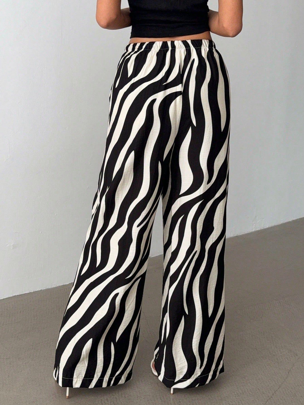 High Waist Zebra Stripe Wide Leg Trousers - Zebra - 4