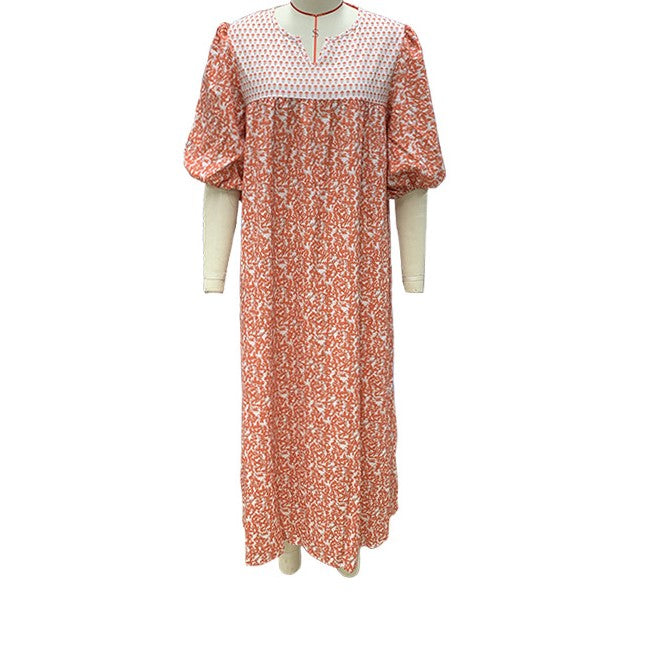 Ditsy Floral Crochet Yoke Maxi Dress - Orange