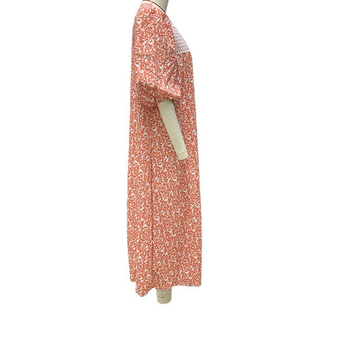Ditsy Floral Crochet Yoke Maxi Dress - Orange - 1