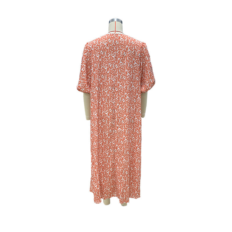 Ditsy Floral Crochet Yoke Maxi Dress - Orange - 2