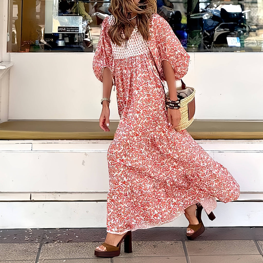 Ditsy Floral Crochet Yoke Maxi Dress