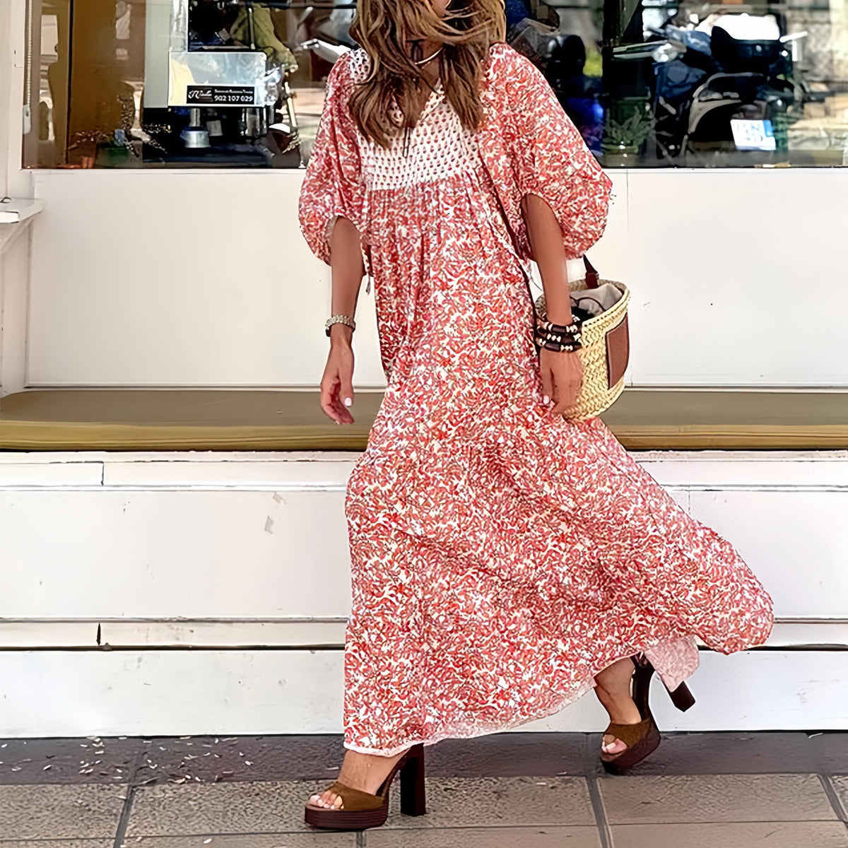 Ditsy Floral Crochet Yoke Maxi Dress