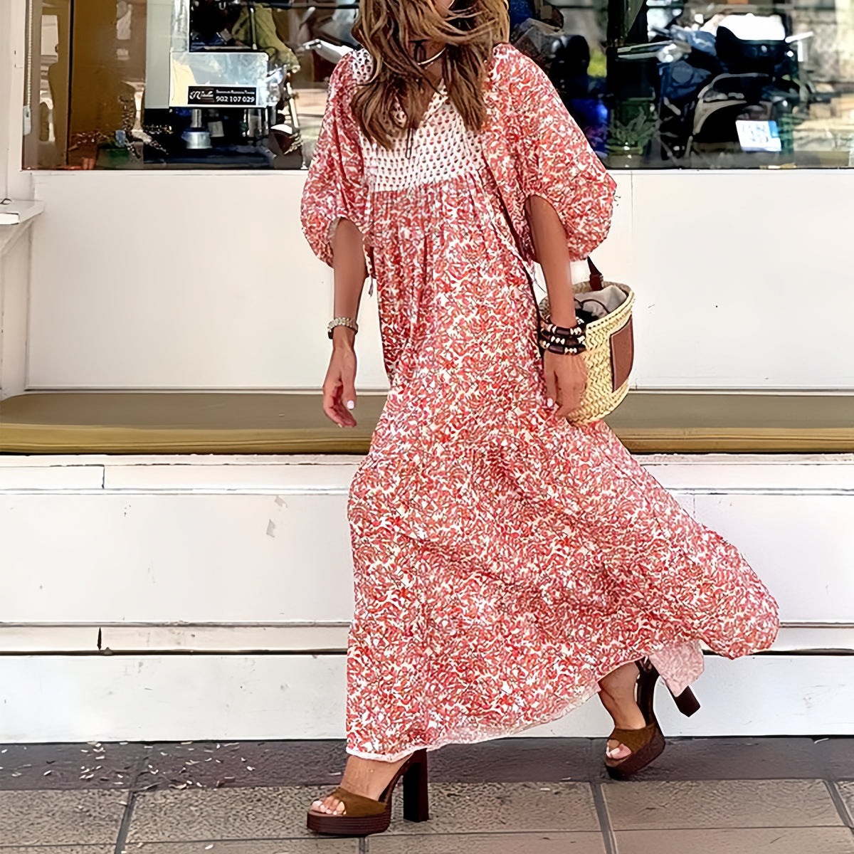 Ditsy Floral Crochet Yoke Maxi Dress - view 1