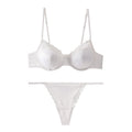 Satin Lace Trim Underwire Bra And Thong Set - White