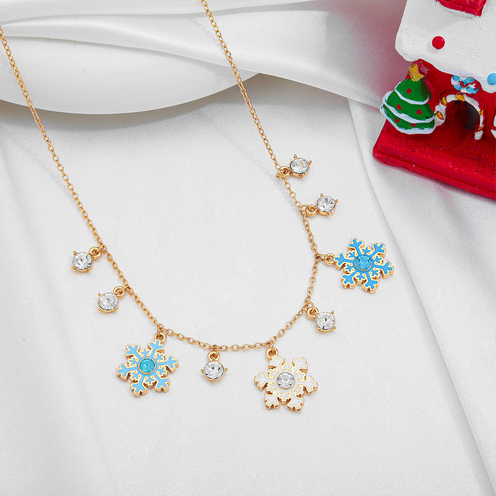 Snowflake Cluster Zircon Charm Necklace - Gold - 1
