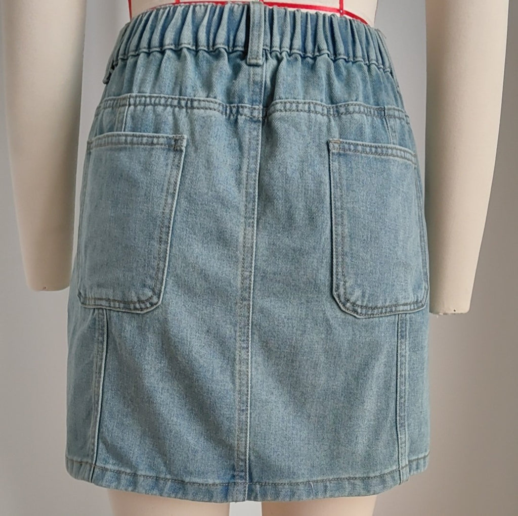 Utility Flap Pocket Denim Mini Skirt - Blue - 4