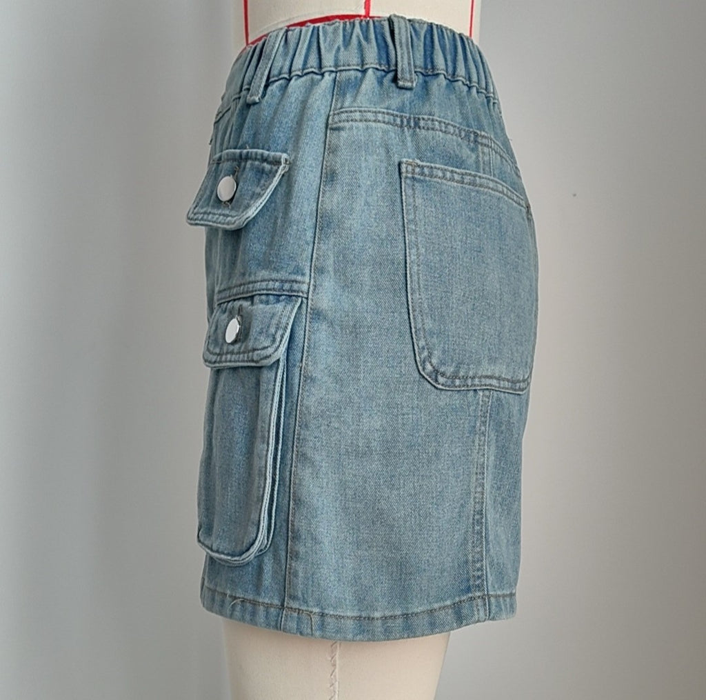 Utility Flap Pocket Denim Mini Skirt - Blue - 7
