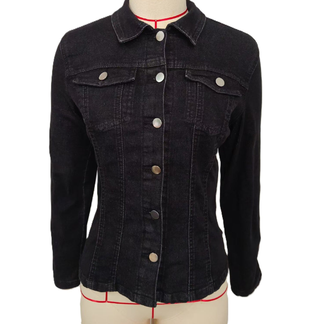 Fitted Waist Classic Denim Jacket - Black