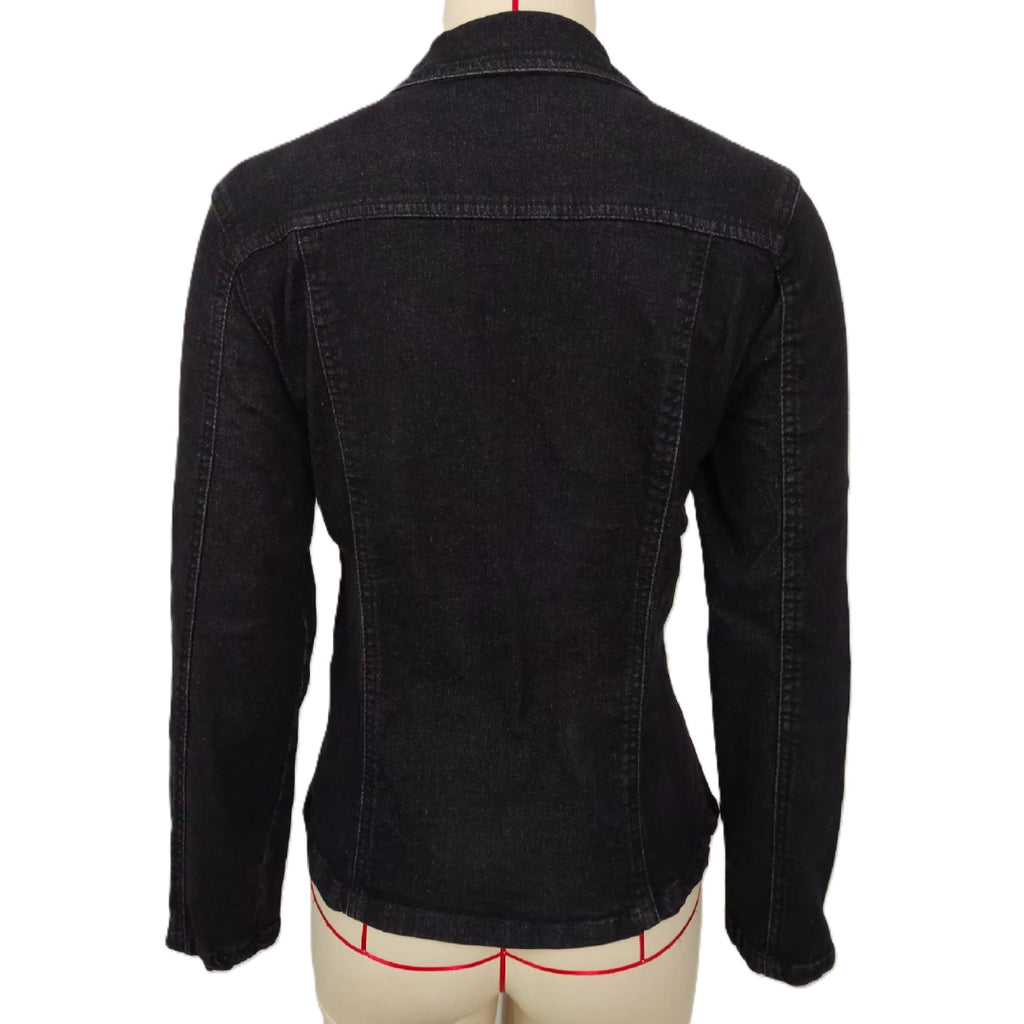 Fitted Waist Classic Denim Jacket - Black - 1