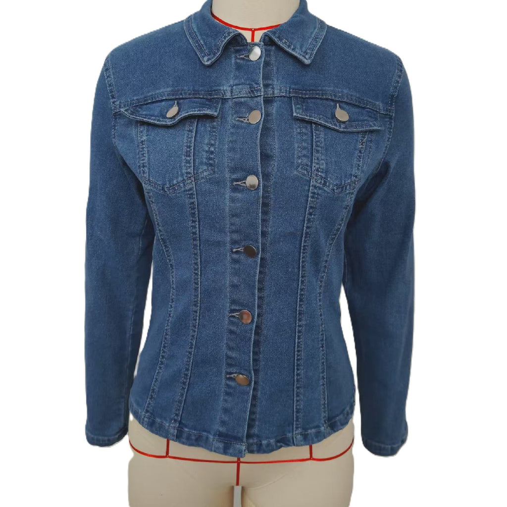 Fitted Waist Classic Denim Jacket - Blue