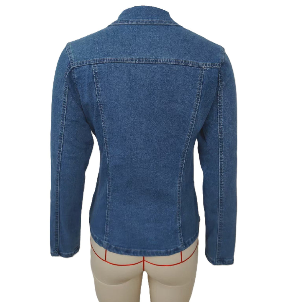 Fitted Waist Classic Denim Jacket - Blue - 1