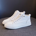 Soft Genuine Leather Lace-Up Court Sneakers - White