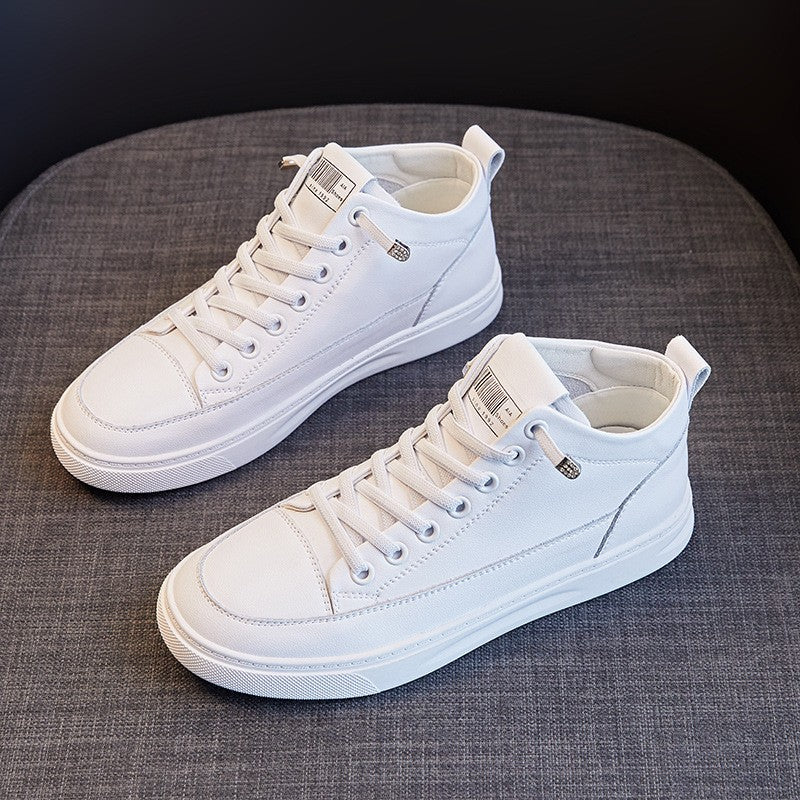 Soft Genuine Leather Lace-Up Court Sneakers