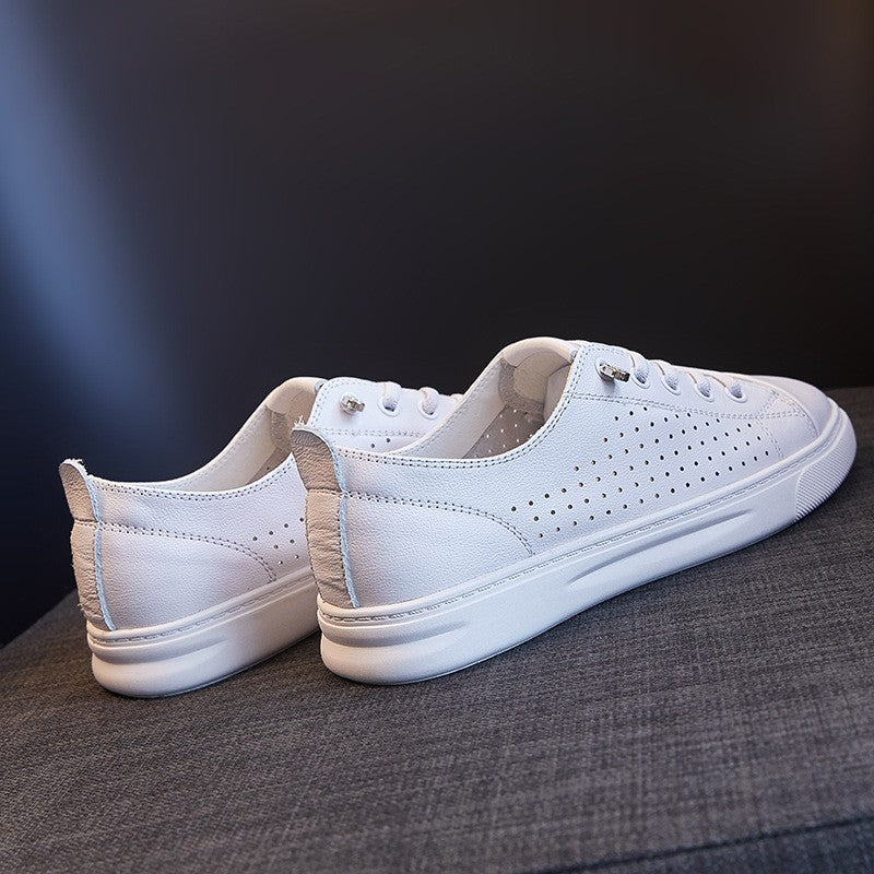 Soft Genuine Leather Lace-Up Court Sneakers