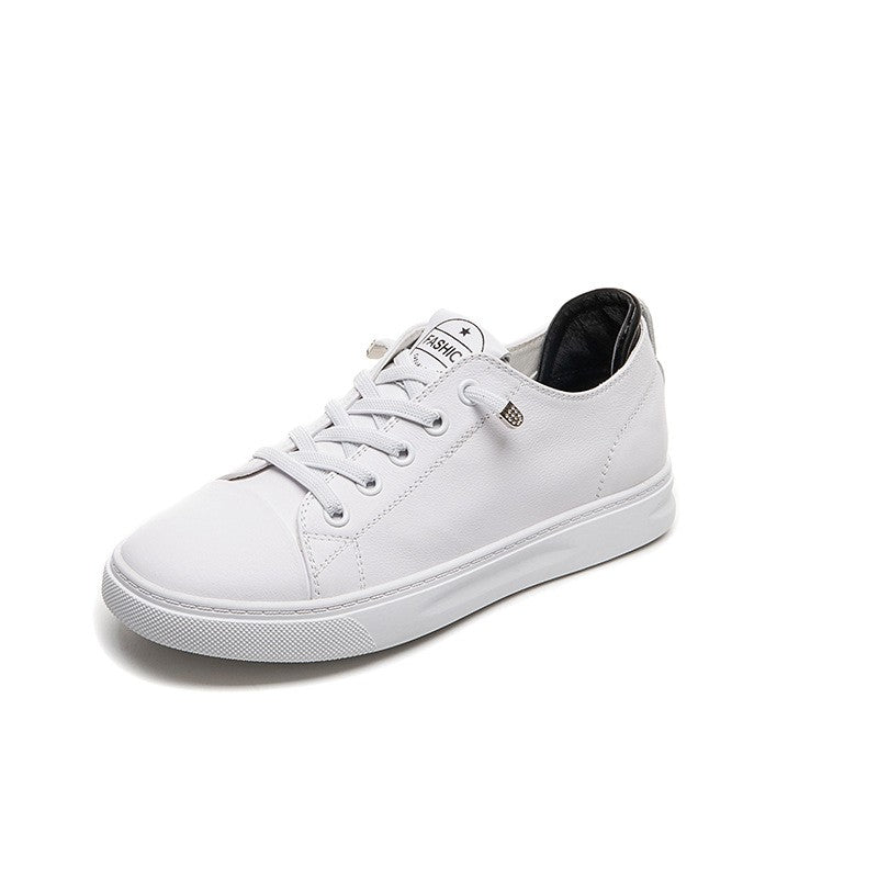 Soft Genuine Leather Lace-Up Court Sneakers