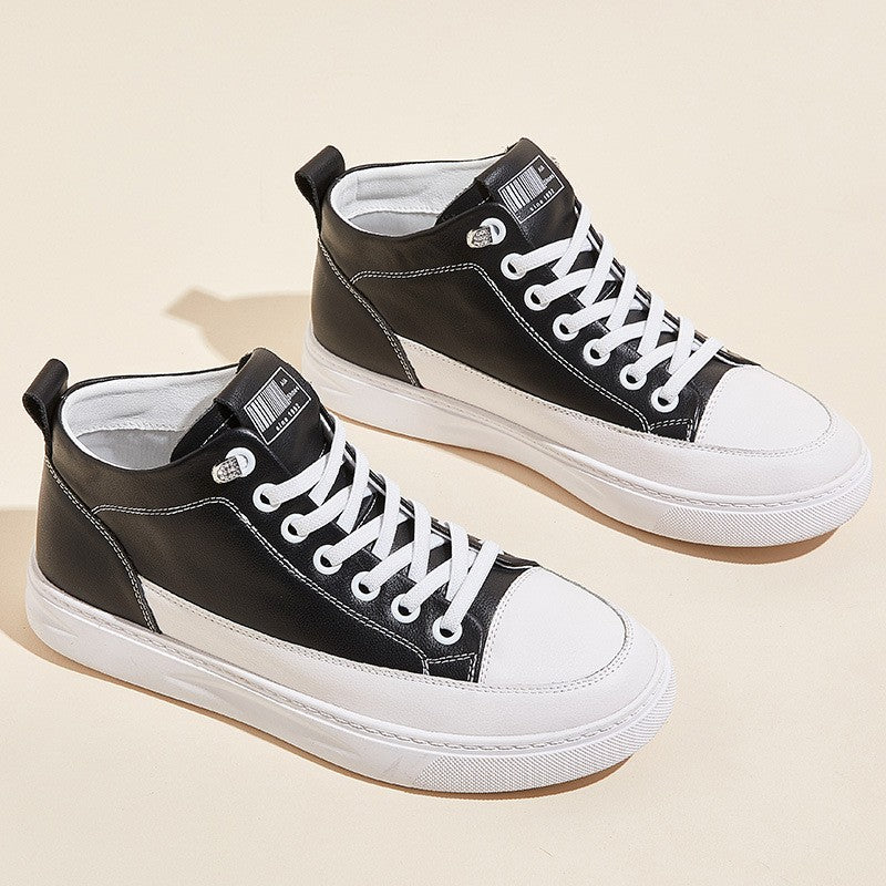 Soft Genuine Leather Lace-Up Court Sneakers