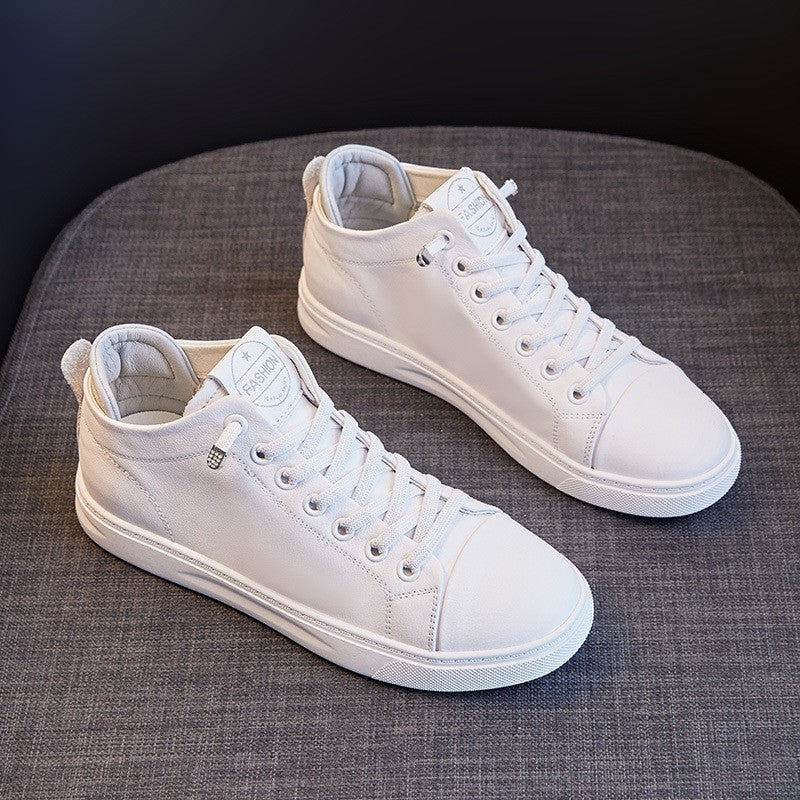 Soft Genuine Leather Lace-Up Court Sneakers